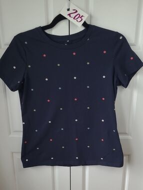 205 - Twik Slim Fit Navy Short Sleeve Tee with Multicolor Micro Flower -  Medium